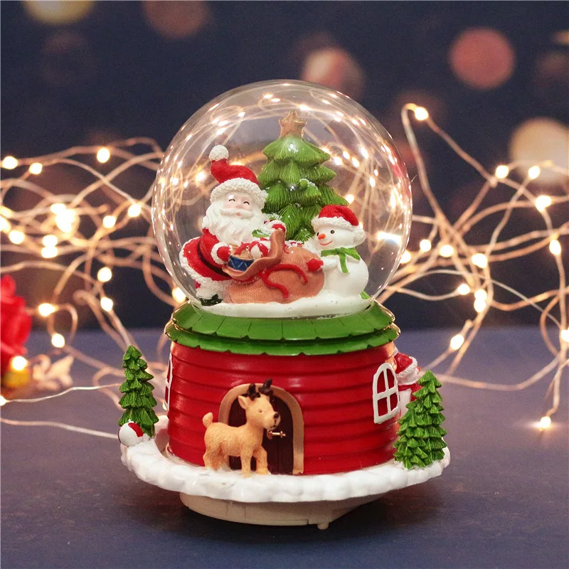 Рождество Снежный шар музыкальная шкатулка Санта Снеговик хрустальный с