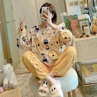 winter women cute bear pajamas set cotton sleepwear long sleeve pants nightgwear loose leisure big size homewear m 4xl