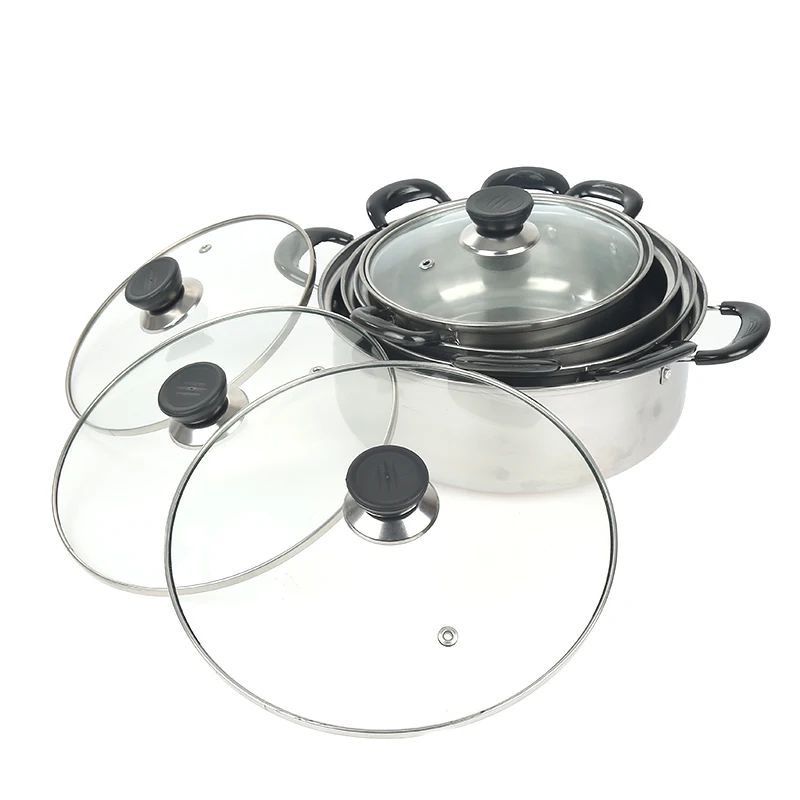 

OVERSEA STOCK!!! 6 Sets Stainless Steel Cookware Set Fry Pots Pans Saucepan Casserole With Glass Cover Sets Kitchen Cooking HWC