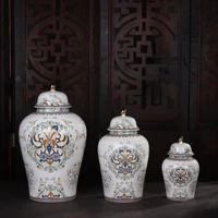 painted ocean wave pattern ceramic storage jar with gilded cover antique art enamel sealed jar household tea canister bottle
