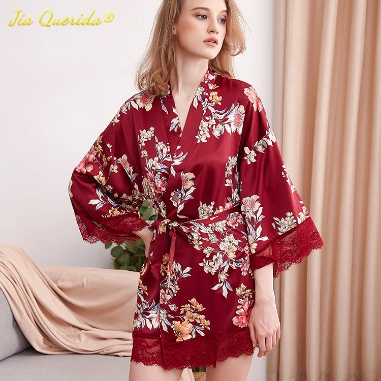 Женское атласное шелковое кимоно Yukata модная ночная рубашка домашний халат