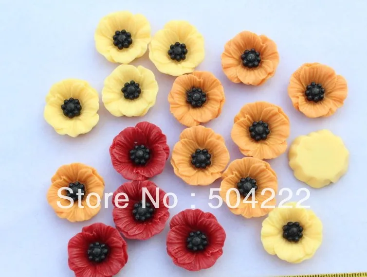 

200pcs Cute Diy Resin Embellishment Chic Poppy Sun Flower Cabochons Cab Mxied Colors 18mm for Cell Phone Decor