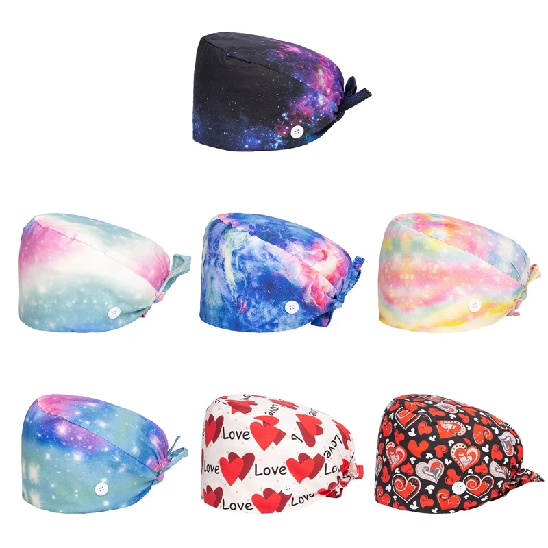 

2021 New Heart Embroidery Nurse Hat For Women Men gorros quirurgic Salon Pharmacy Bonnet Caps Lab Pet Doctor Surgicals Cap