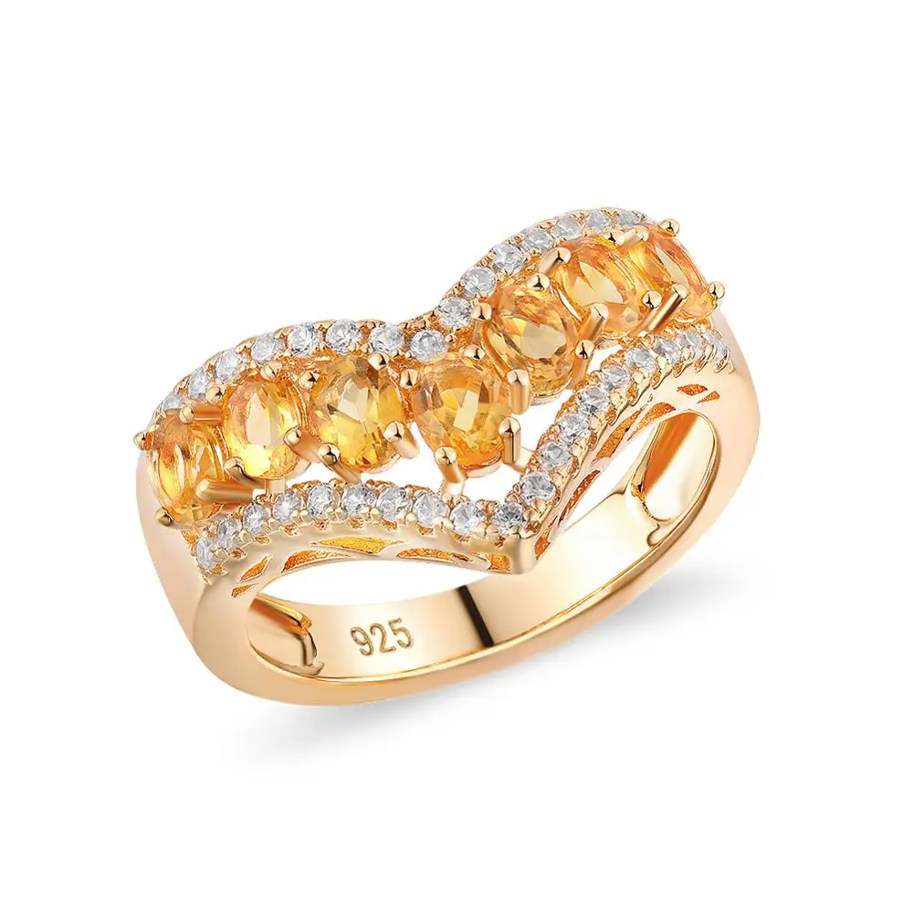 

GZ ZONGFA High Quality Fine Jewelry 925 Sterling Silver Natural Citrine Gemstone Engagement Wedding Ring Women Jewelry