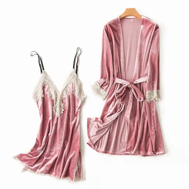 2019 женский роскошный зимний комплект для сна бархатный халат комплекты одежды