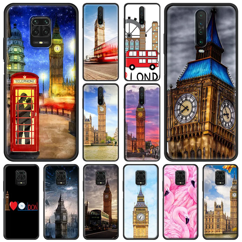 

Flag UK London Big Ben Luxury Phone Case For Xiaomi Redmi Note 9S 9 8 10 Pro 7 8T 9C 9A 8A K40 Poco X3 NFC M3 Soft Black Cover