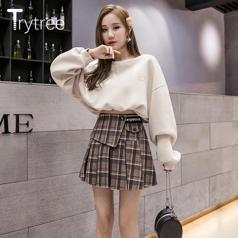 Женская плиссированная юбка Trytree повседневная клетчатая мини-юбка