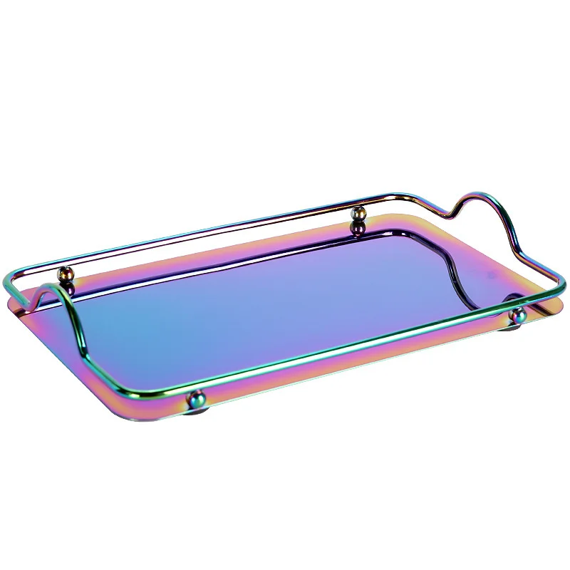Metal Tray Nordic Colorful Stainless Steel Household Multi-function Storage Tray Decoration Serving Plate Snack Tea Set Storage