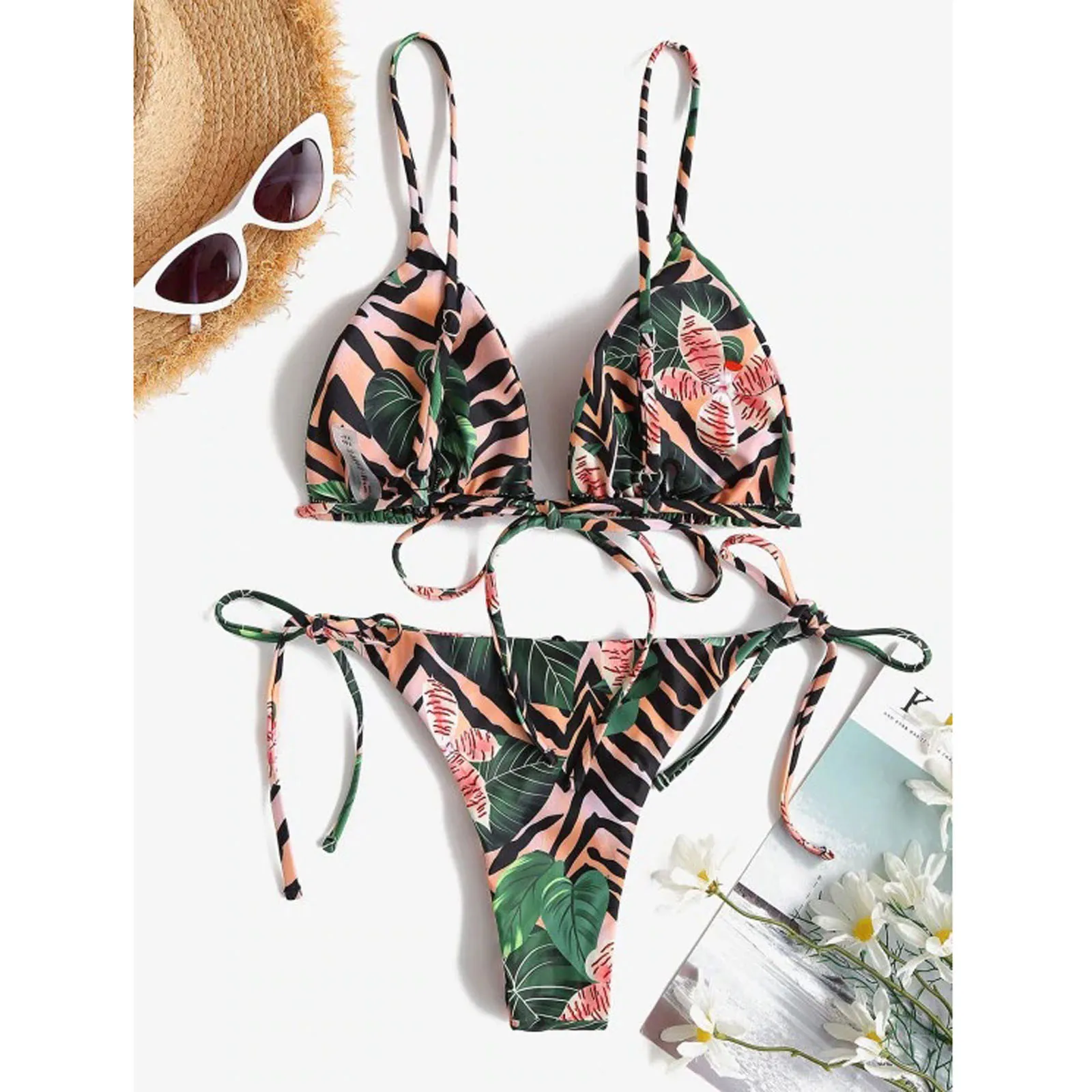 

Sexy Leoaprd Flower Bikini Swimwear For Women 2021 Bathing Suit Two Pieces Swimming Suit
