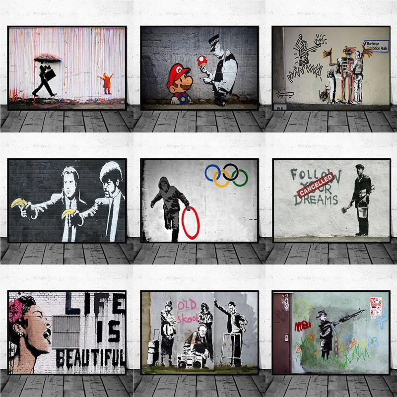 

Banksy Graffiti Art Street Abstract Art Canvas Paintings Poster and Print Cuadros Wall Art Pictures for Home Decor
