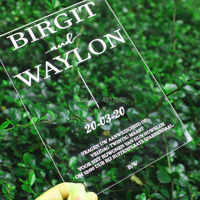 Прозрачное акриловое Свадебное приглашение Современная Прозрачная черная белая