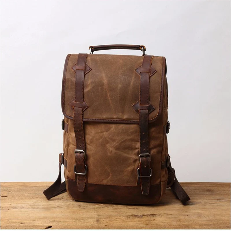 Мужские холщовые рюкзаки кожаные женские военные для ноутбука винтажные