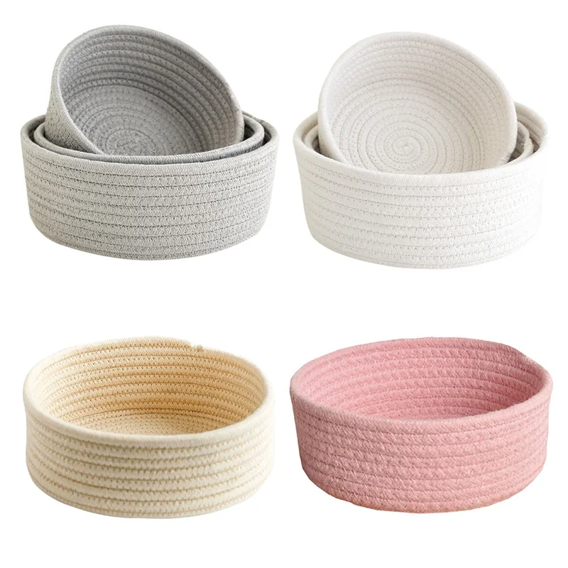 

Round Hand-woven Baket Tabletop Snack Debri Baket Cotton Thread Storage Baket Key Cometic Coffee Table Storage Baket