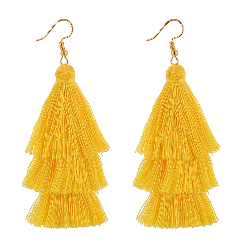 Yellow X-ROYAL 3 Слоистые богемные Роскошные массивные Серьги-кисточки Boho модные ювелирные изделия женские длинные висячие серьги - Окраска металла: Yellow