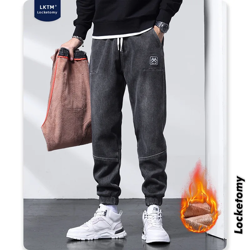 

Men's Casual Trousers Thickened Warm Loose Trousers Plus Fleece Jeans Men's Black Trousers Trousers Streetwear штаны мужские