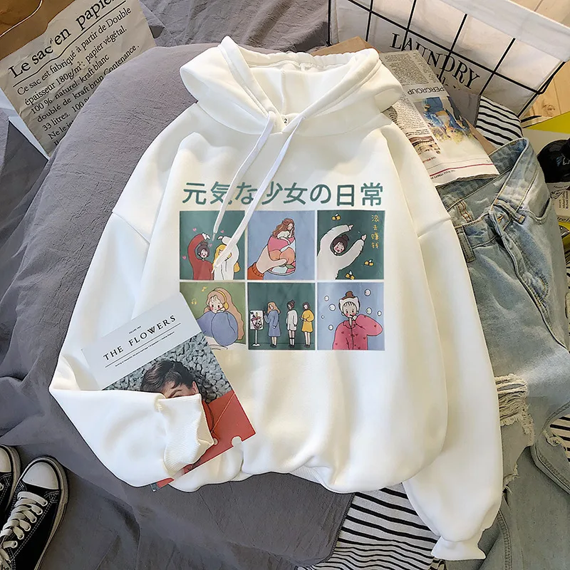 Осенний тонкий Свитшот Harajuku с японским мультяшным принтом женская модная