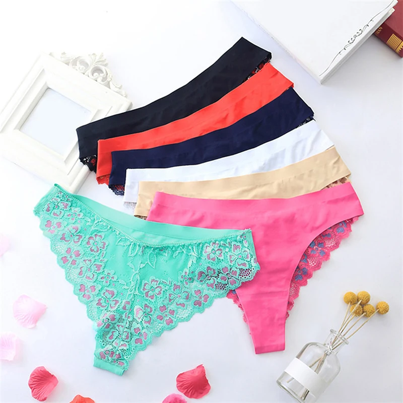 

Women Lace Panties Sexy Low-waist Briefs Female Thong Floral Embroidery Underwear T-back Transparent G String Underpant Lingerie