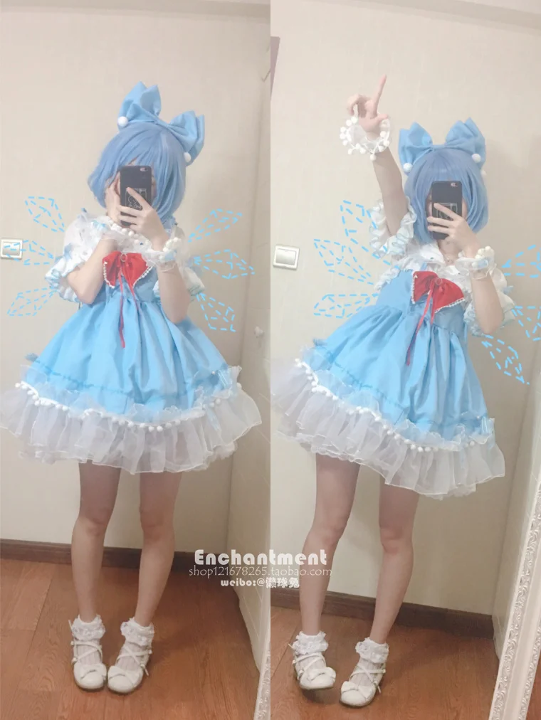 Новинка косплей-костюм из Аниме TouHou Project Cirno эльф необычное платье милое в стиле