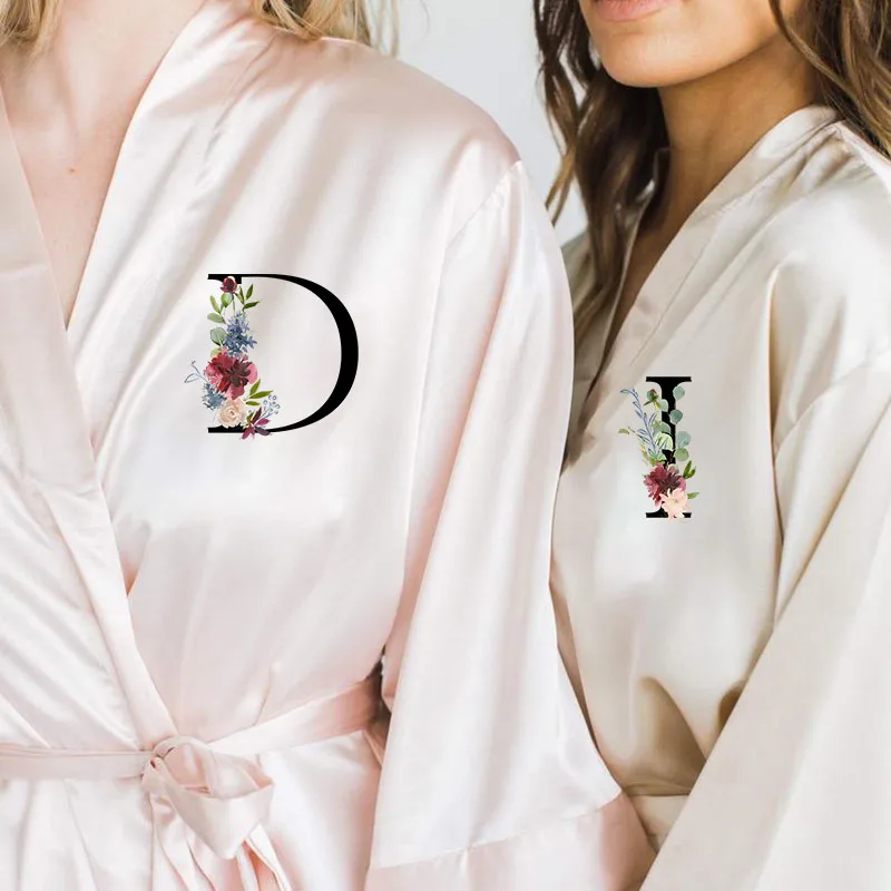 Свадебный Атласный халат индивидуальное имя цветочный принт|Халаты| |