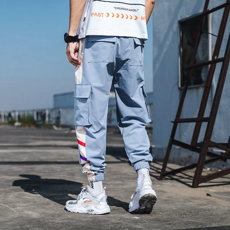 Брюки мужские из полиэстера Брендовые повседневные штаны с несколькими