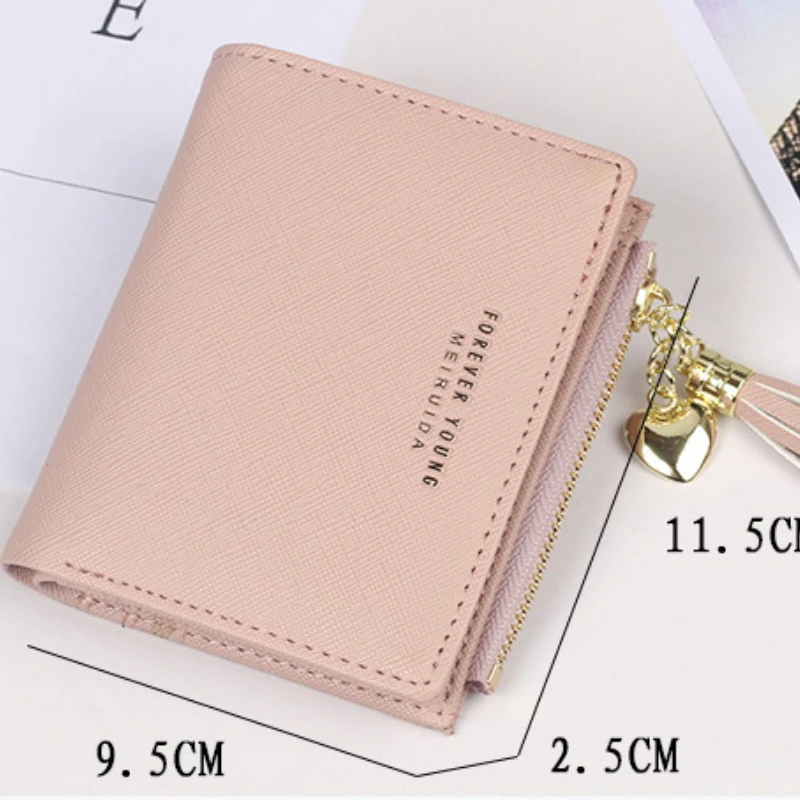 

Trendy Ladies Short Wallet Fringe Zipper Coin Purse for Women Female Mini Money Bags Hasp Small Card Holder carteras para mujer