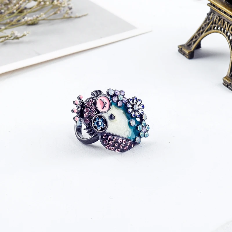 Винтажное богемное эмалированное кольцо с изображением милой совы для женщин