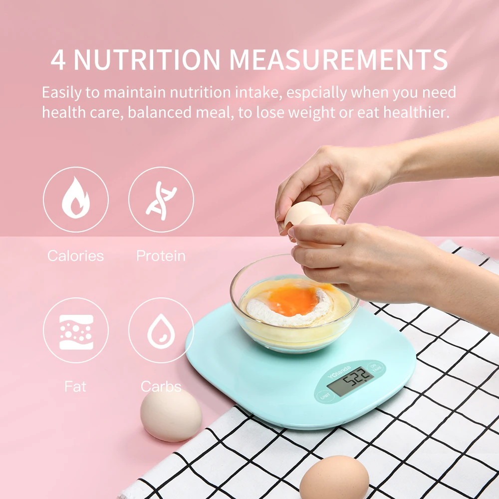 

Yolanda Smart Kitchen Weight Scale Food Weighing Measurement 5kg Nutrition Scale Bluetooth APP Weighing Record Diary Tracking
