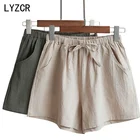 LYZCR Летние повседневные женские хлопковые шорты ярких цветов с высокой талией, шорты для женщин с широкими штанинами цвета хаки, женские шорты 2021