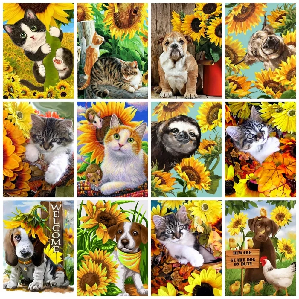 

5D Diy Diamond Painting Sunflower Animals Wall Stickers Embroidery Cross Stitch Cat Flower Mosaic Diamond Art Home Decoration