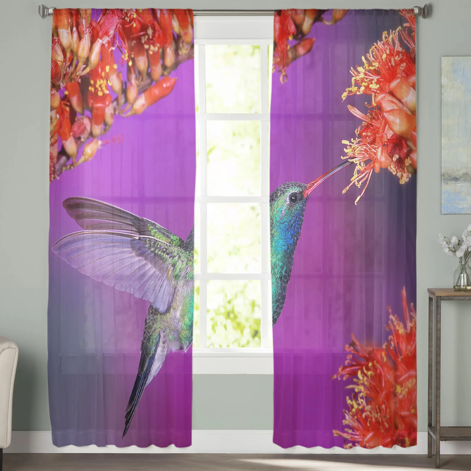 Прозрачные шторы с колибри в стиле ретро тюлевые занавески на окна для гостиной