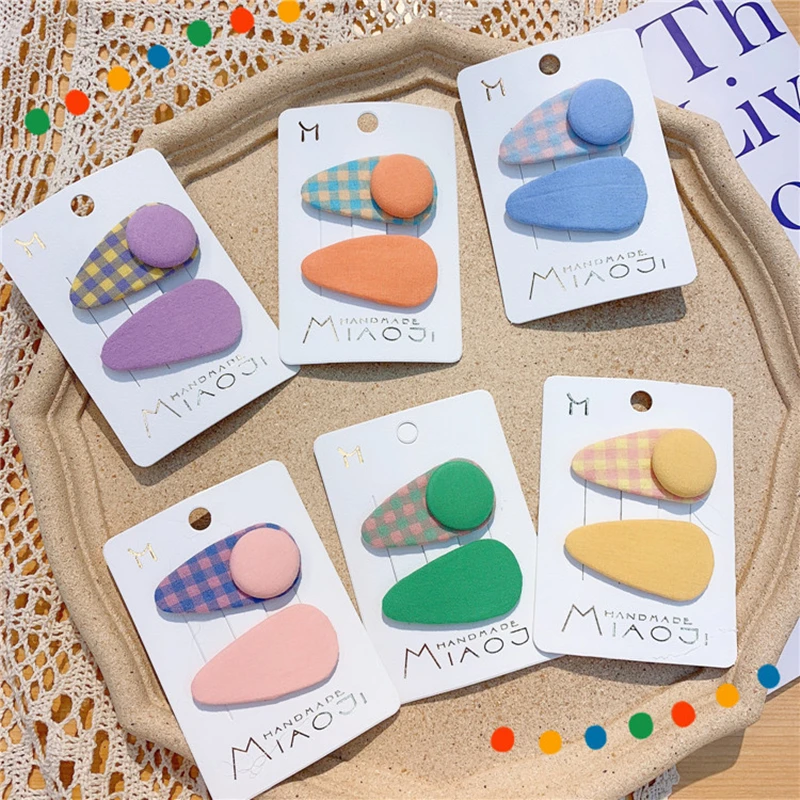 

New Style Children's Button Hairpin Soft Cute Sweet Baby Water Drop Solid Fabric Bb Clip Korean Hairdressing Set Side Clip