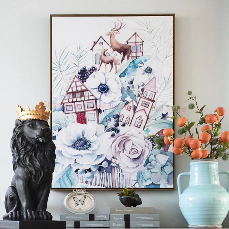 Новая креативная современная статуя черного льва с золотой короной статуэтка