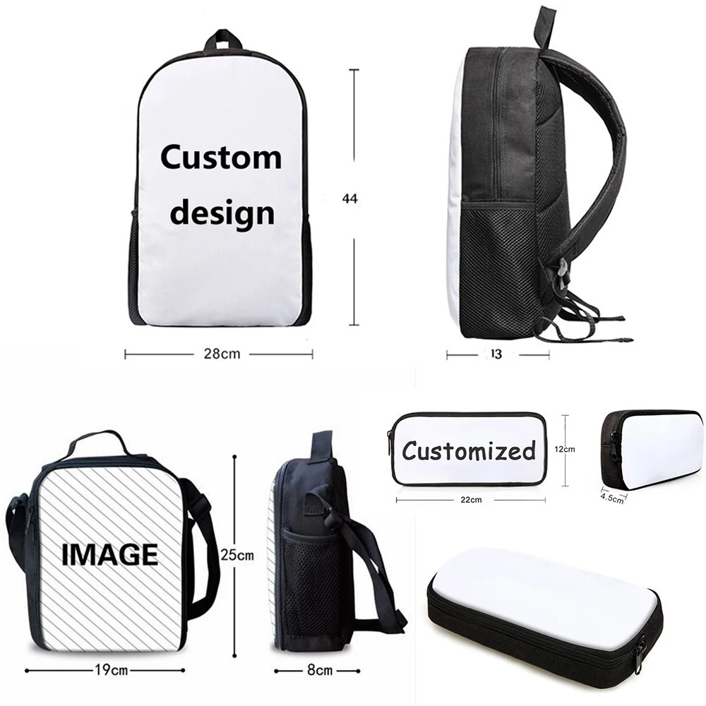 DropShipping Art Girls Print School Bags Set Bookbags for Teenage Boys 3pcs/set Primary Backpack with Lunch Box Pencil Bags
