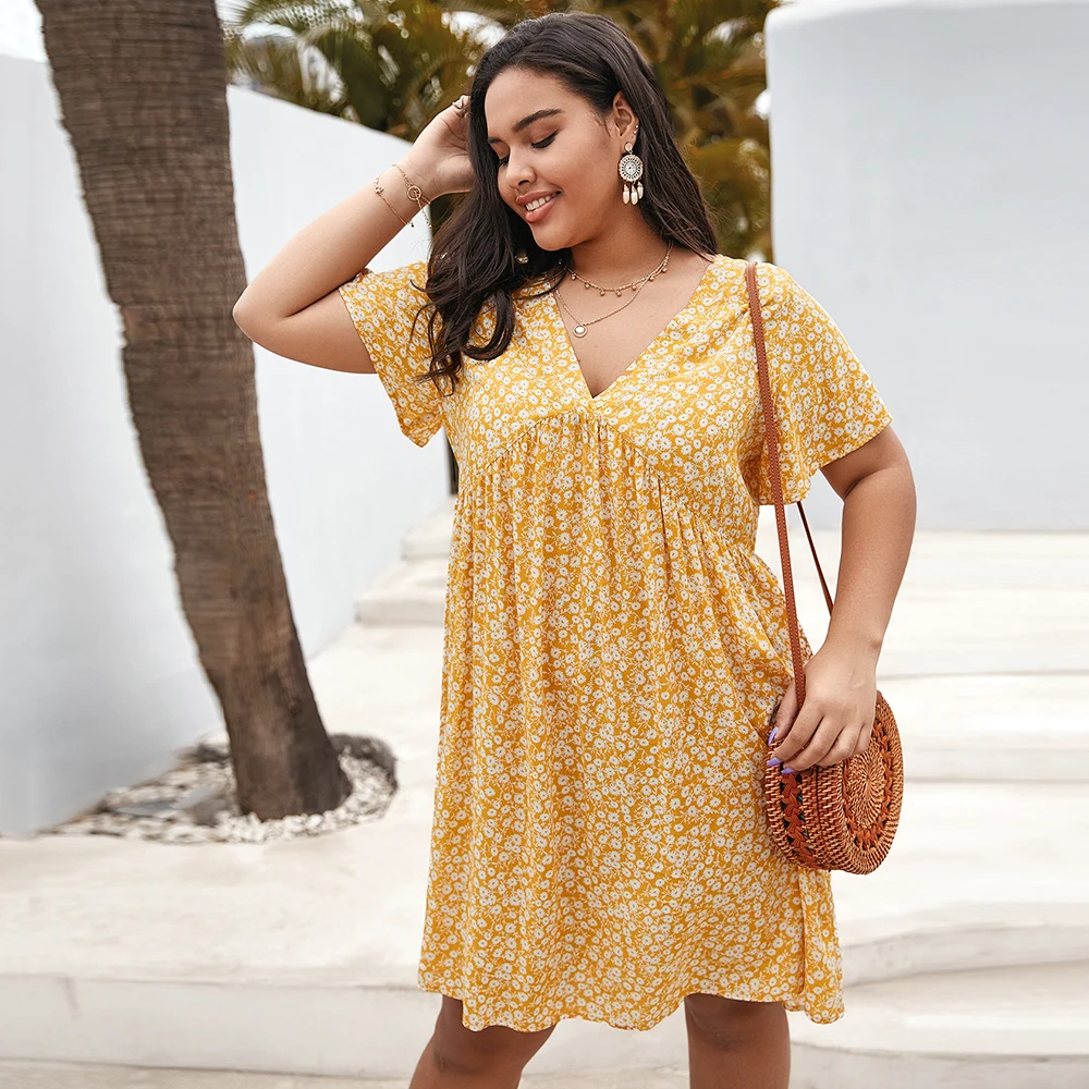 Летнее Новое модное женское платье с v образным вырезом и короткими рукавами