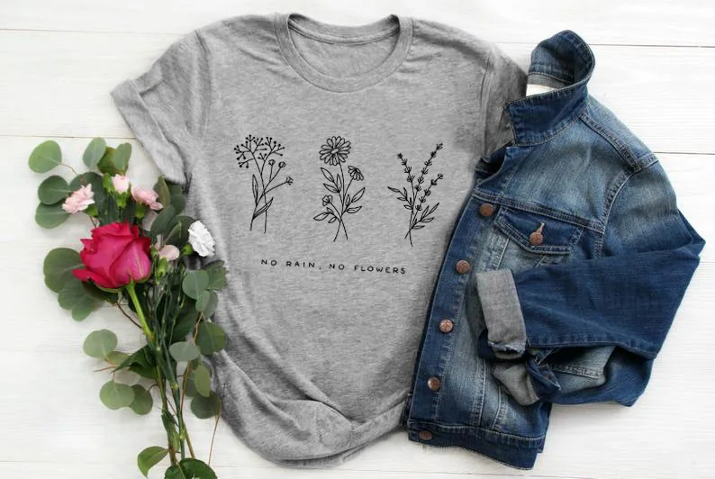 gray tee black text Летняя футболка с цветами без дождя модная повседневная женская желтая одежда футболка с коротким рукавом без дождя с надписью Grunge - Цвет: gray tee black text