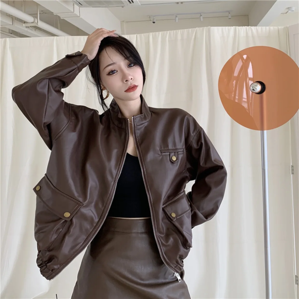 Женская куртка из искусственной кожи повседневная байкерская на молнии в