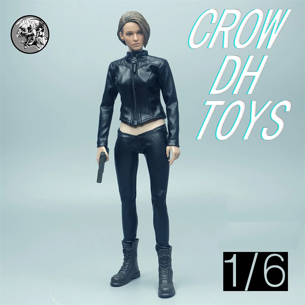 

In Stock For Sale Scale 1/6th Fashion Black Slim Leather Tops Pants Resident Of The Evil Jill Model Suit Normal 12inch Body Doll