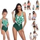 Новинка 2021, Раздельный купальник в европейском и американском стиле, женское бикини с высокой талией и принтом, купальник с воланами для родителей и детей