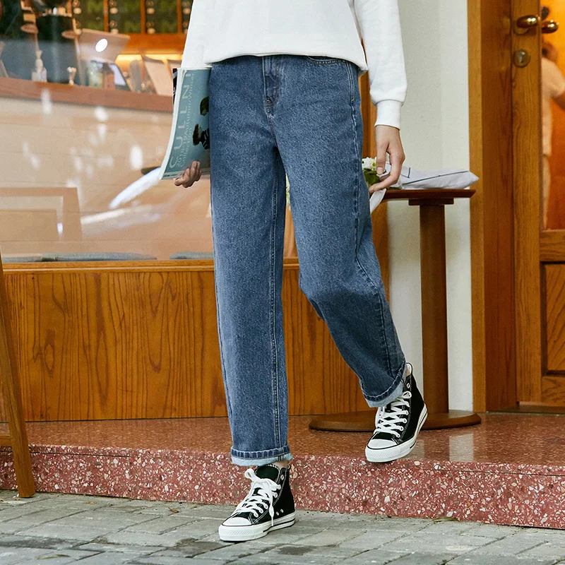 

SEMIR Jeans ladies 2020 new slim fit casual pants ladies loose straight pants high waist gray pants fashion