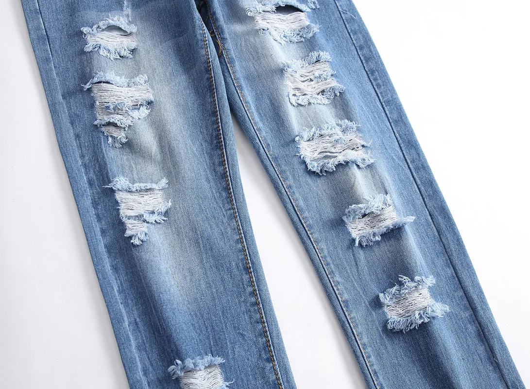 Mens Straight Fit Ripped Jeans Ripped Destroyed Denim Pants Slim Trousers Man Jean Male Famous Designer Brand High Quality Pants