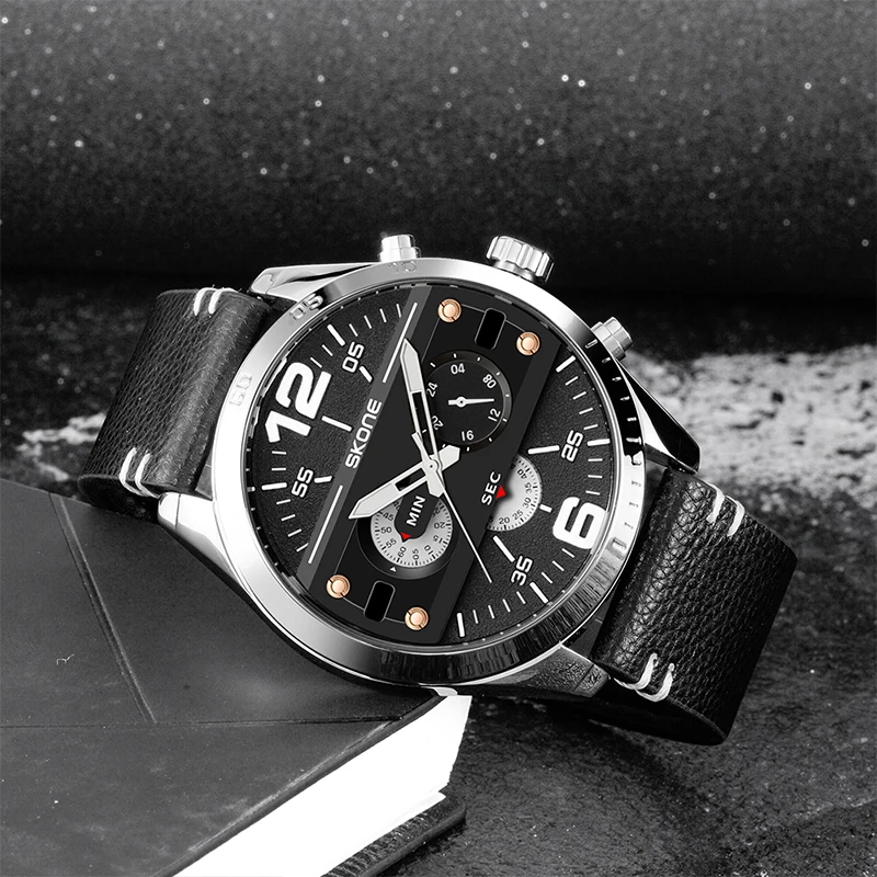 Часы SKONE Мужские кварцевые с большим циферблатом спортивные водонепроницаемость