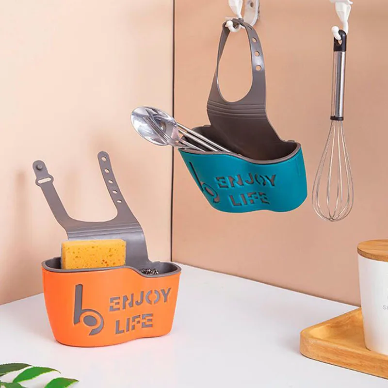 

Sink Shelf Soap Sponge Drain Rack Silicone Storage Basket Bag Faucet Holder Adjustable Bathroom Holder Sink Kitchen Accessorie