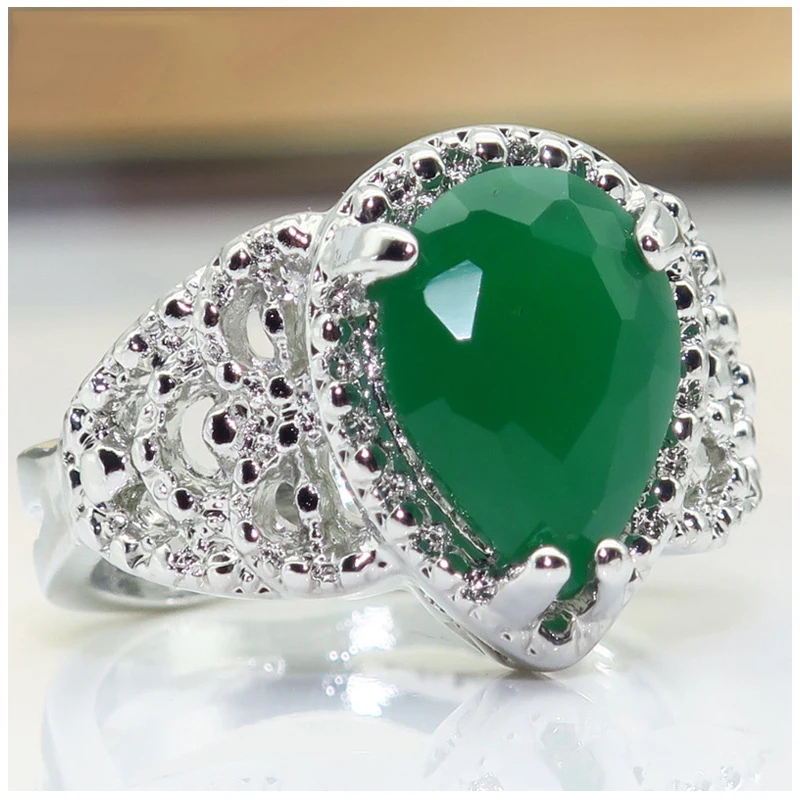 

New 925 Silver Oval Aquamarine Emerald Gemstone Engagement Wedding Rings Fine Jewelry Rings For Women Size 6,7,8,9,10 Party Gift