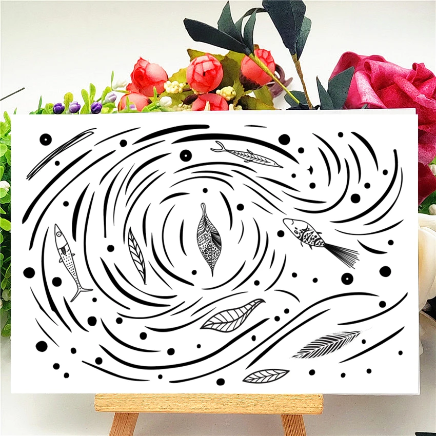 11x16 см линии воды рыбы прозрачный печать прозрачные наклейки силиконовый валик