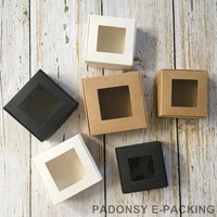 50pcs kraft paper box with clear pvc window soap boxes packaging gift box wedding favors candy boxes packaging wholesale