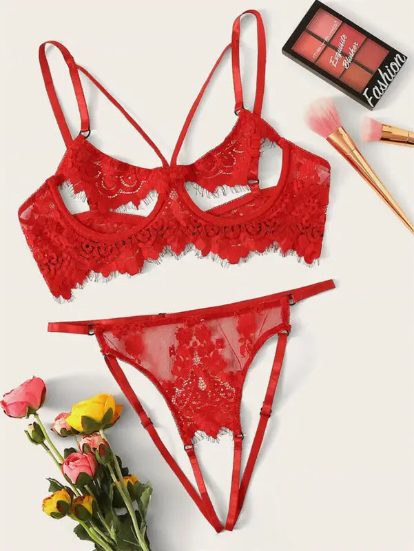 Комплект женского нижнего белья из 2 предметов белый пикантный сетчатый