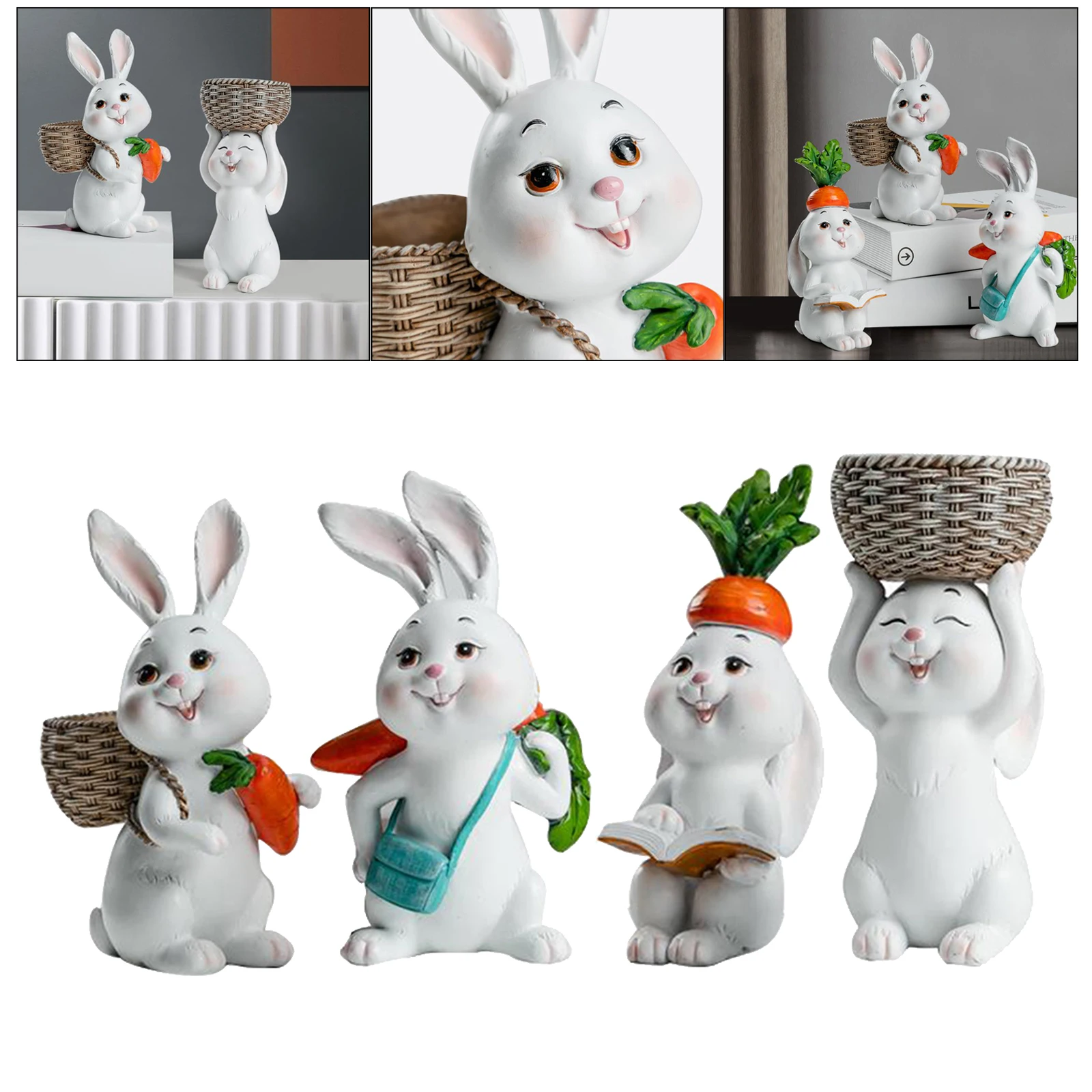 

4pcs Cute Art Rabbits Sculpture Ornament Figurine Statue Decoration Crafts