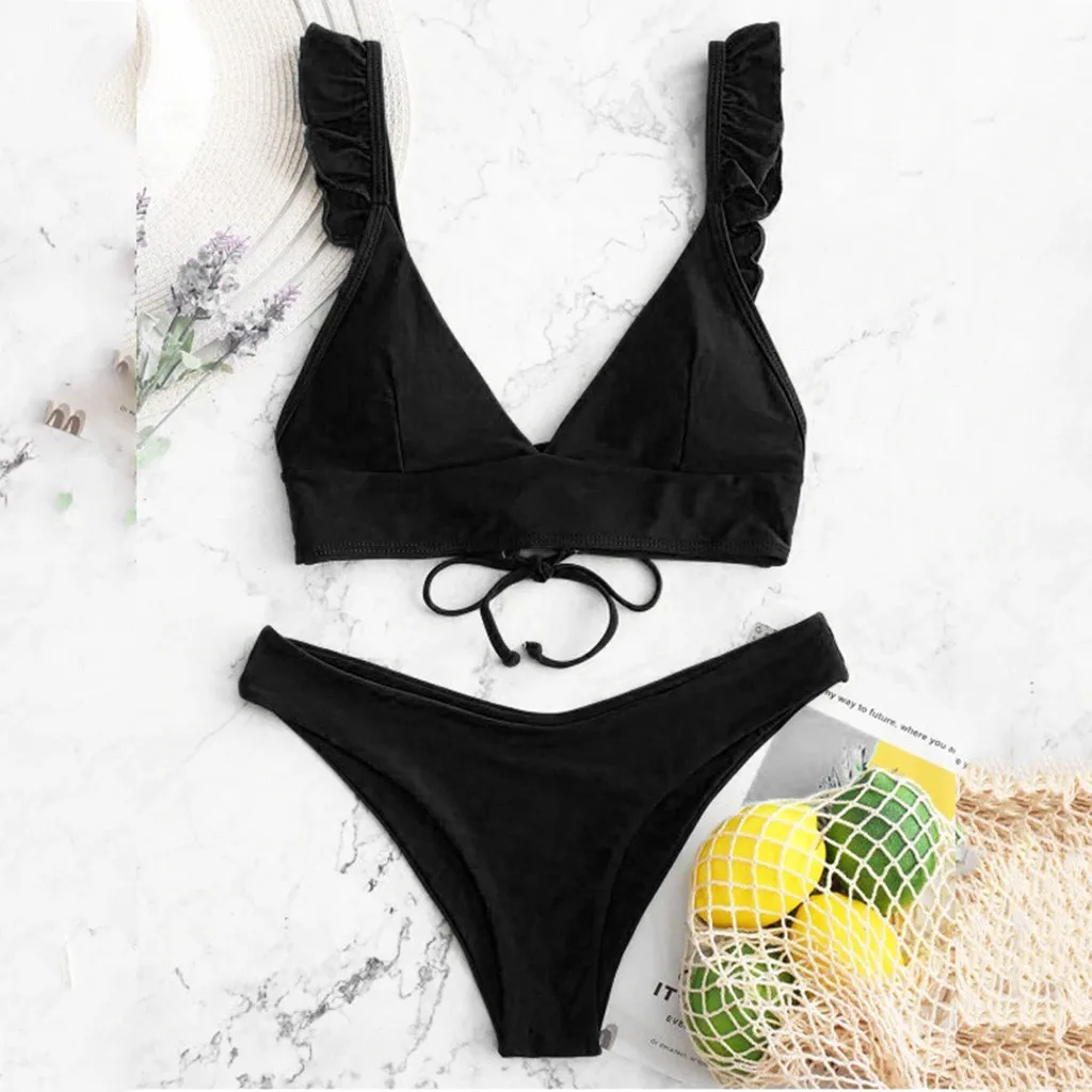 

Women Bikini High Cut V Neck Two Pieces Bikini Swimwear Female Swimsuit Beachwear Ladies Sexy High Waist Push Up Swimsuit