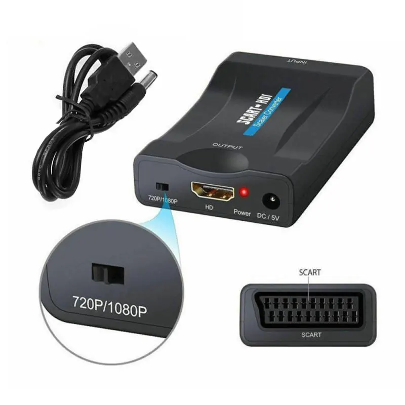 Видеоадаптер SCART/HDMI 1080p с USB-кабелем для HDTV Sky Box DVD телевизора усиление сигнала |