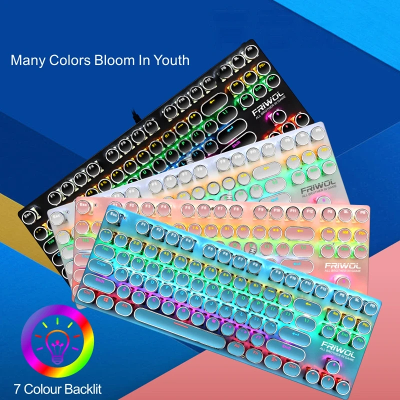 Проводная 87 клавиш зеленая ось панк Механическая круглая клавиатура RGB USB